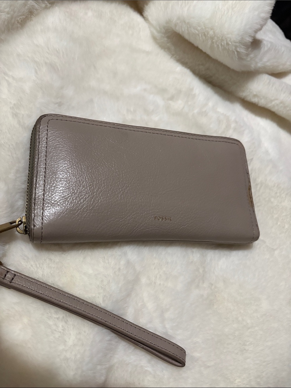 Fossil Leather Zip Wristlet Wallet in Taupe